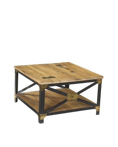 French Heritage Industrial Square Coffee Table, Sun Bleached Oak