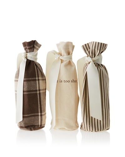 French Laundry Set of 3 Wine Bags, Brown