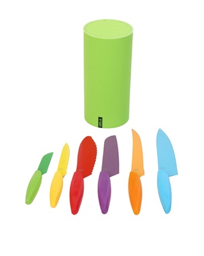Gela Global 7-Piece Non-Stick Coated Knives Set In Round Block, Multi /Green