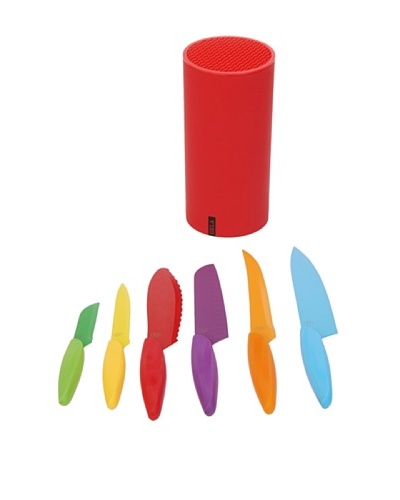 Gela Global 7-Piece Non-Stick Coated Knives Set In Round Block, Multi/Red
