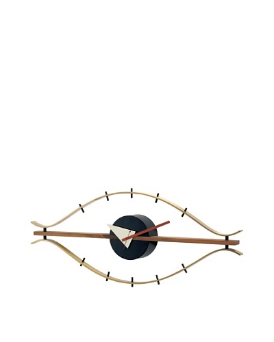 George Nelson Wood Eye Clock, Brass/Brown