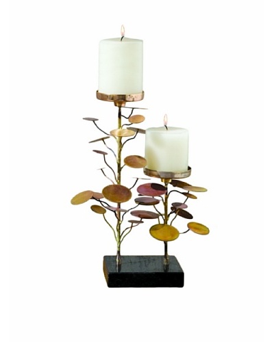 Global Views Brass Eucalyptus Two-Candle Holder