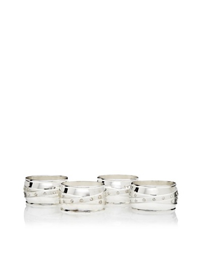Godinger Set of 4 Satin & Stone Napkin Rings, Silver