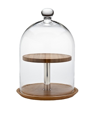 Godinger 2-Tier Wood Cheese Server with Dome, Clear/Natural