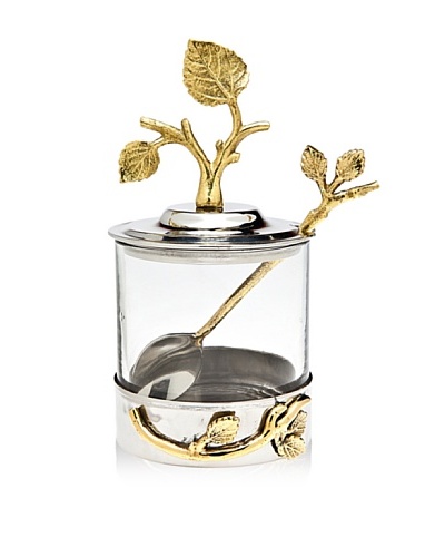 Godinger Leaf Jam/Honey Jar with Spoon, Silver/BrassAs You See