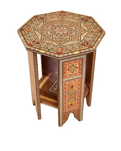 Hannibal Enterprises Handmade Wood Inlay & Mother of Pearl Octagonal Table Open-sided