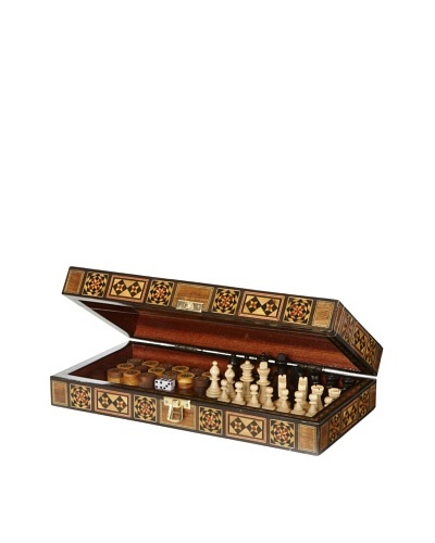 Hannibal Enterprises Handmade Wood Inlay & Mother of Pearl Backgammon/Chess/Checkers