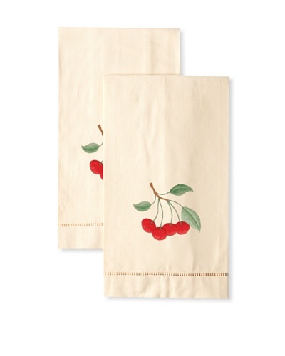 Henry Handwork Set of 2 Hand-Embroidered Cotton Cherries Hand Towels