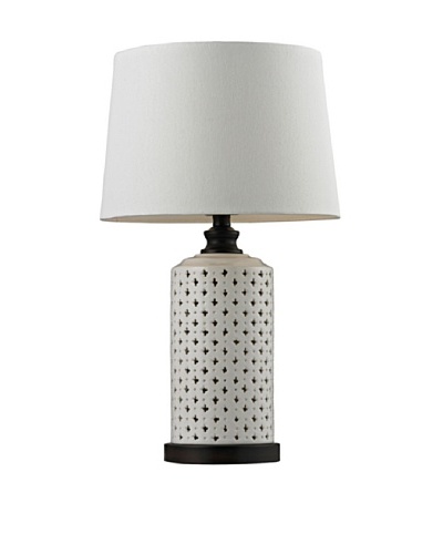 HGTV Home Ceramic Open Work with Wood Tone Accents Table Lamp