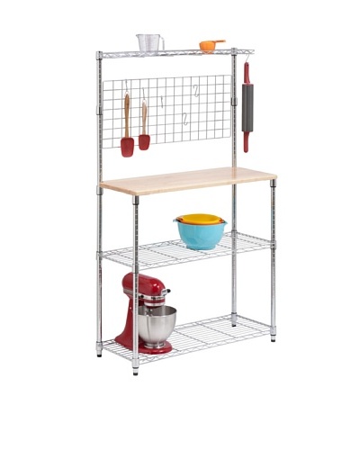 Honey-Can-Do Bakers Rack with Cutting Board and Storage Shelves