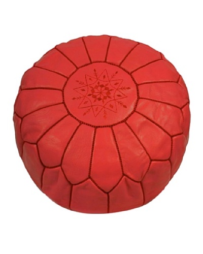 Hotel Marrakeche Moroccan Leather Pouf Ottoman, Red