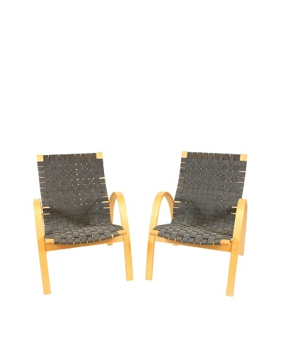 Vintage Pair of Scandinavian Basket Weave Chairs, Black/Silver