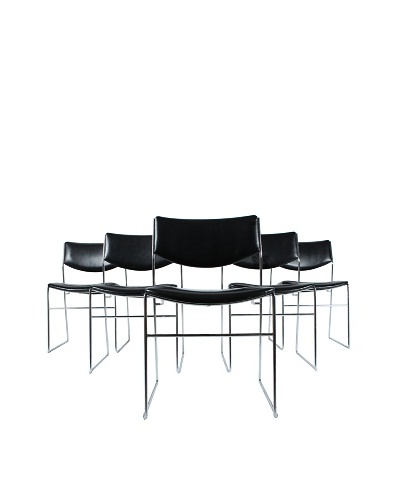 Set of 5 Mid-Century Modern Black Chairs, Black/Silver