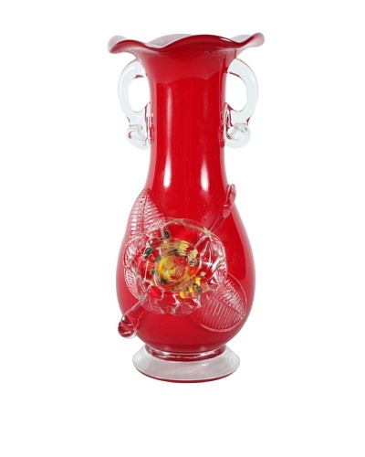 Vintage Art Glass Vase c. 1960's, Red/White/Multi