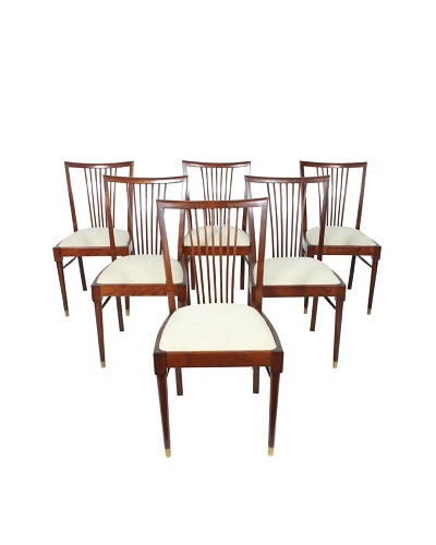 Set of 6 Rosewood Dining Chairs, Brown/White