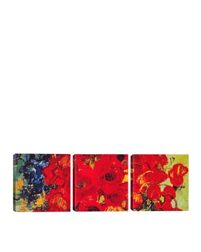 iCanvasArt Vincent Van Gogh: Vase with Daisies and Poppies Panoramic Giclée Triptych
