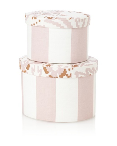 Image By Charlie 2-Piece Cotton Sateen Round Boxes, Floral, Taupe and Off-White