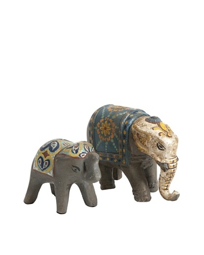 Set of 2 Haani Hand Painted Elephant Figurines