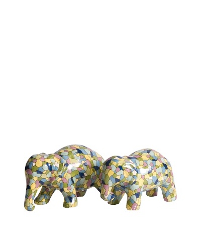 Set of 2 Gervaiso Hand Painted Elephant Figurines