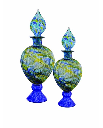 The Import Collection Set of 2 Splace Glass Urns, Blue