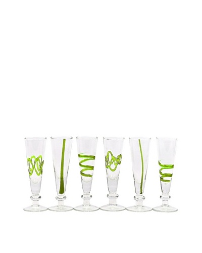 Crazy Cordial Hand-Crafted Glass, Green, Set of 6