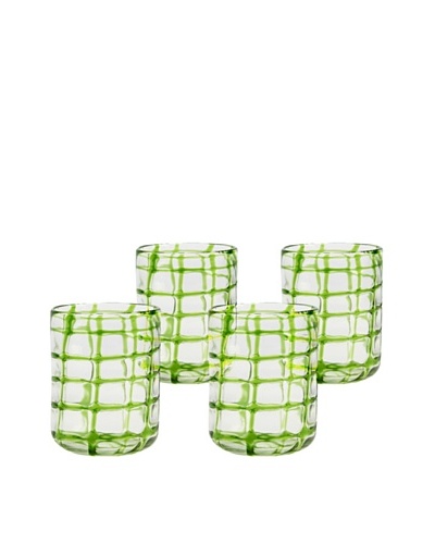 Abstract Rocks Hand-Crafted Glass, Green, Set of 4