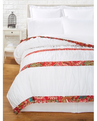 India Rose Kathryn Duvet Cover, White/Red, Queen