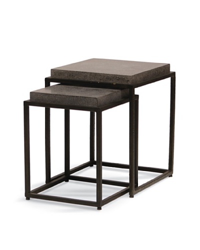 Palecek Set of 2 Stone Resin Tables, Dark Grey/Brown