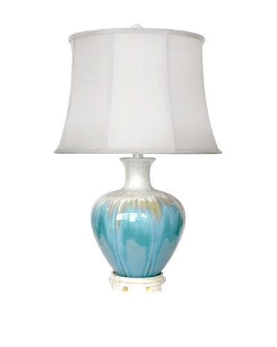 Integrity Lighting Glazed Ceramic Table Lamp, White Metallic/Aqua