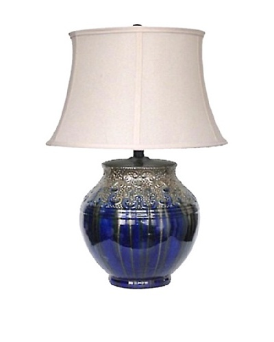 Integrity Lighting Glazed Ceramic Table Lamp, Metallic Silver/Blue