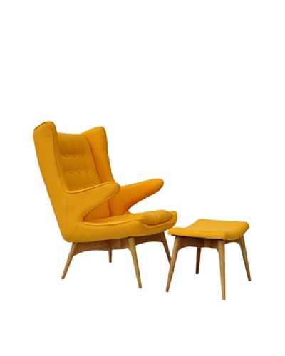 International Design USA Moderno Mid Century-Inspired Chair & Ottoman Set, Yellow