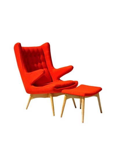 International Design USA Moderno Mid Century-Inspired Chair & Ottoman Set, Orange