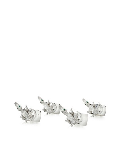 Isabella Adams Set of 4 Crystallized Crocodile Napkin Rings, Silver