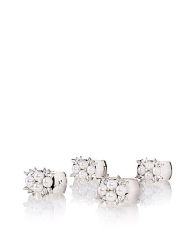 Isabella Adams Set of (4) 4-Pearl Napkin Rings with Swarovski Crystals, Silver