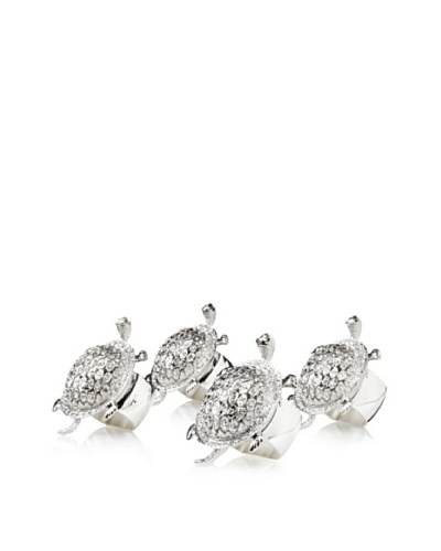 Isabella Adams Set of 4 Large Crystallized Turtle Napkin Rings, Silver