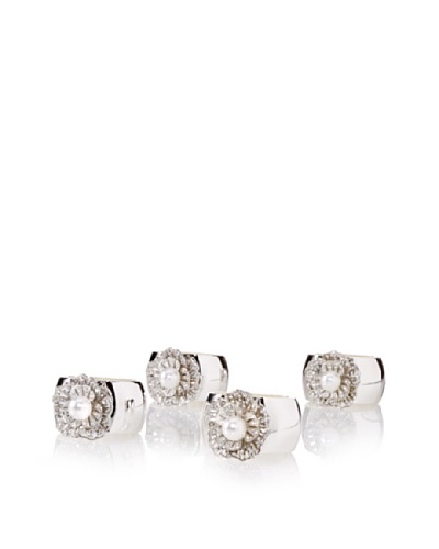 Isabella Adams Set of 4 Single Pearl Napkin Rings with Swarovski Crystals, Silver