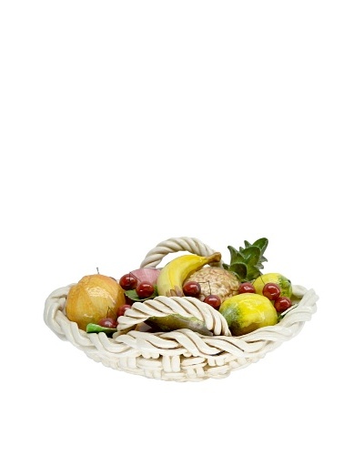 Italian Capodimonte Hand-Made Ceramic Oval Fruit Basket