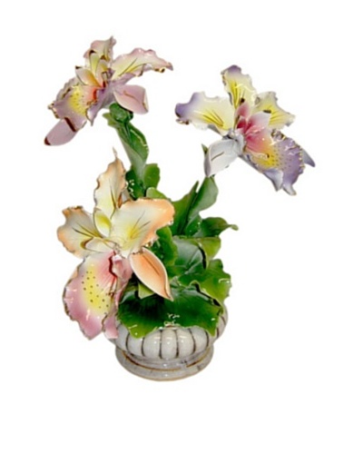 Italian Capodimonte Hand-Made Ceramic Three Orchid Center Piece