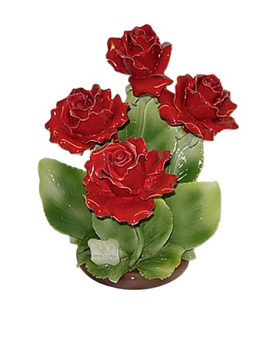 Italian Capodimonte Hand-Made Ceramic Four Red Rose Basket