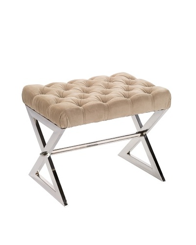 Jamie Young Tufted Stool, Nickel/Taupe
