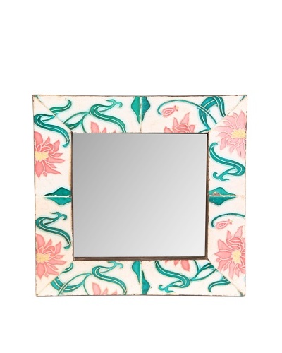 Jamie Young Tile Mirror, Ivory/Green Multi, 12 x 12