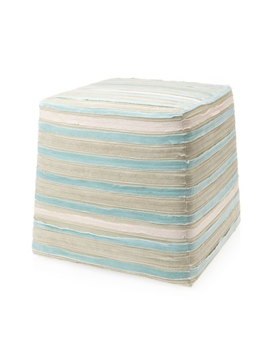 Jamie Young Sherbet Velvet Striped Ottoman, Beige/Pale Blue/Taupe