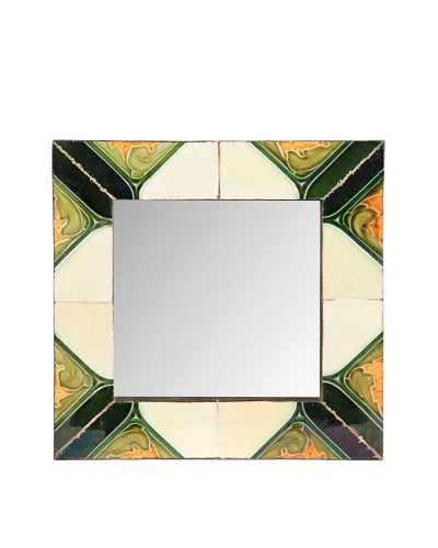 Jamie Young Tile Mirror, Ivory/Orange/Green Multi, 12 x 12