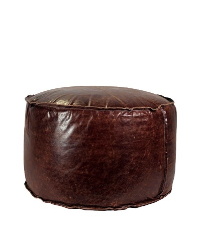 Jamie Young Round Leather Pouf, Brown