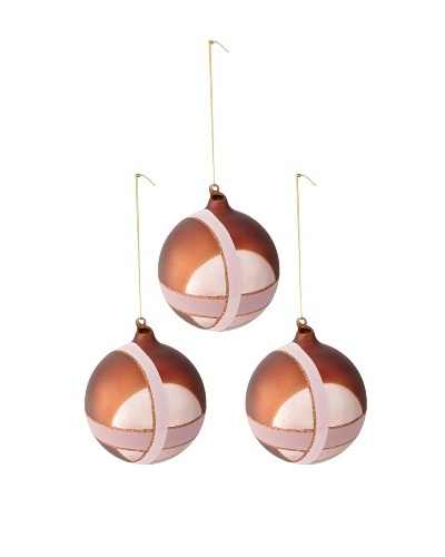 Jim Marvin Set of 3  Abstract Ball Ornaments, Chocolate/Mauve, 4