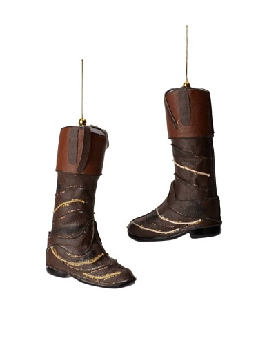 Jim Marvin Collection Set of 2 Leather Riding Boots Ornaments, Brown