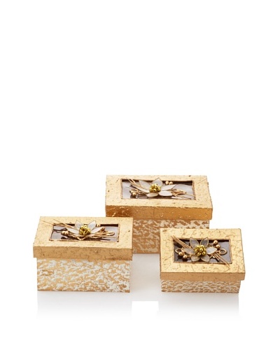 Jim Marvin Collection Set of 3 Rectangular Nested Boxes, Cream/Gold