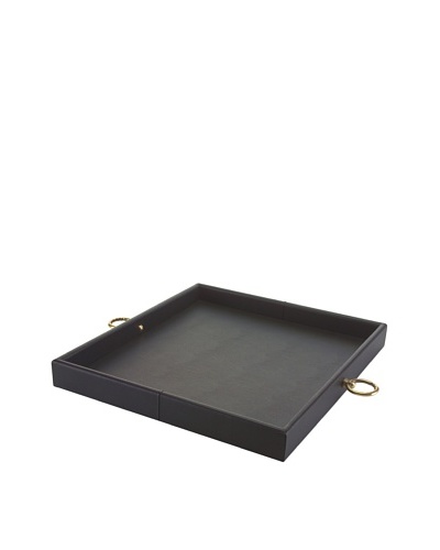John-Richard Collection Leather Tray with Circular Handles, Black/Brass