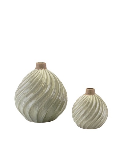 John-Richard Collection Set of 2 Ribbed Swirl Vases, Green Ice