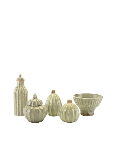John-Richard Collection Set of 5 Ribbed Ceramic Collector's Pieces, Green IceAs You See
